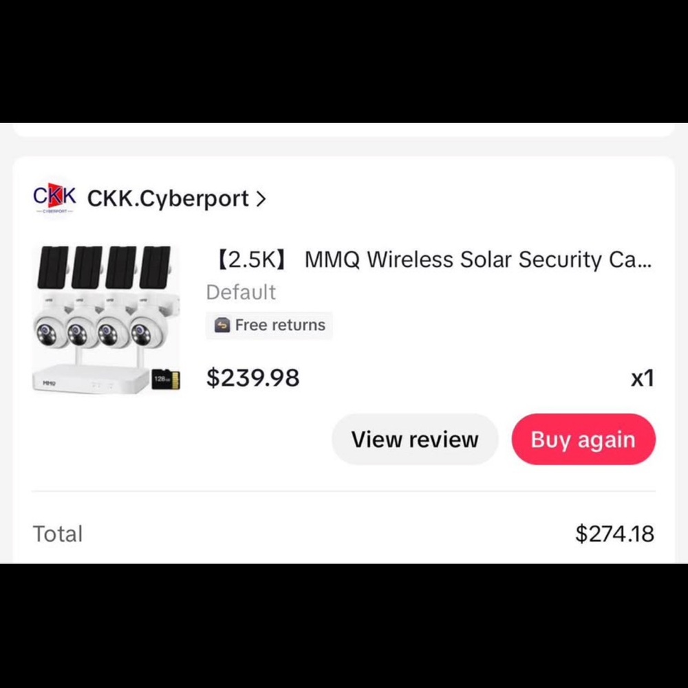 MMQ Wireless Solar Security Camera System - White and Black